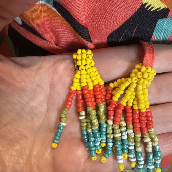 Farm Rio for Anthropologie Rainforest Toucan Wrap Blouse Size XS Beaded Tassel - Picture 5 of 16